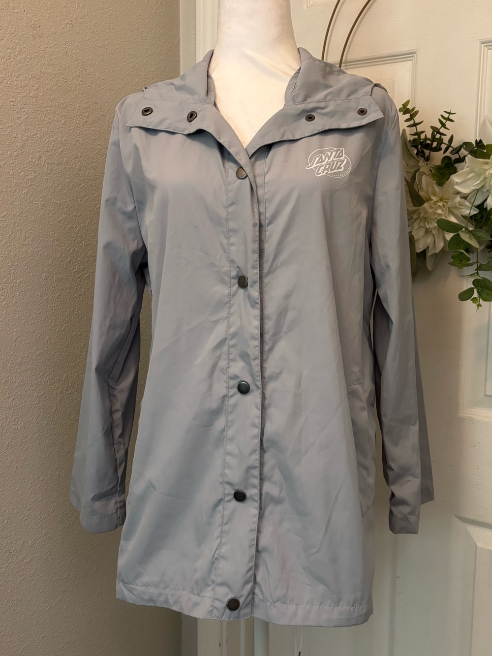 Santa Cruz Skateboards Light Gray Hooded Trench Raincoat